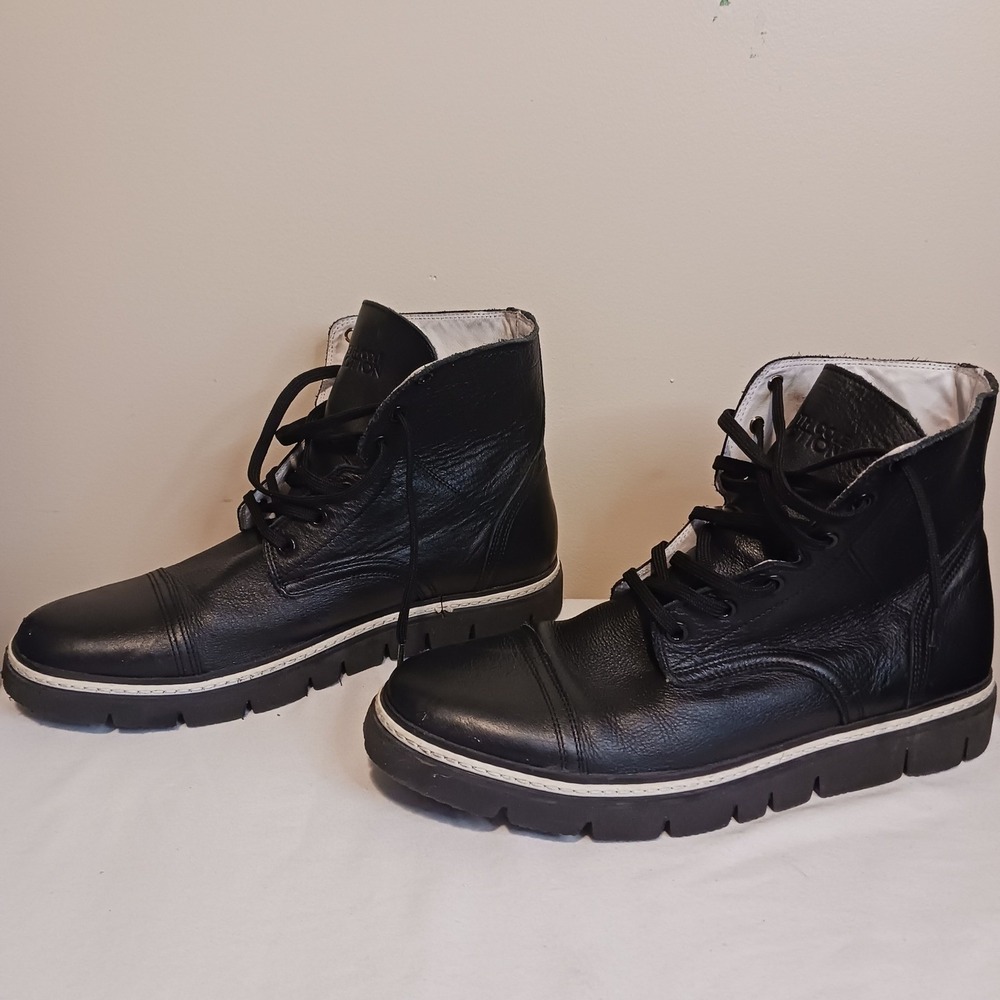 Kenneth Cole Reaction News Flash Mens Black Leather Cap‎ Toe Combat Boots 10.5